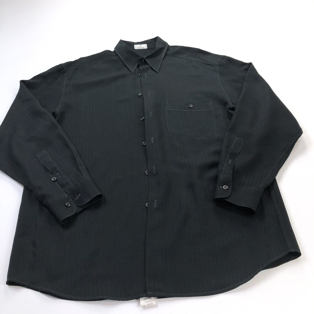 Zanella XL 16.5/36 100% Rayon Button Long Sleeve Striped Casual Shirt Black MINT